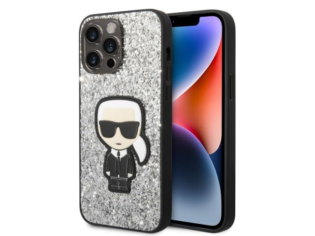 Coque Karl Lagerfeld Glitter Flakes Ikonik pour iPhone 14 Pro Max - Argent