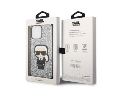 Coque Karl Lagerfeld Glitter Flakes Ikonik pour iPhone 14 Pro Max - Argent