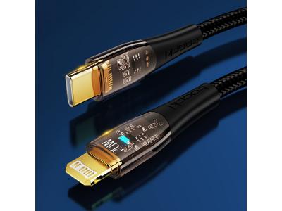 Câble de chargement 1m USB type-C  à lightning 36W - Noir transparent 