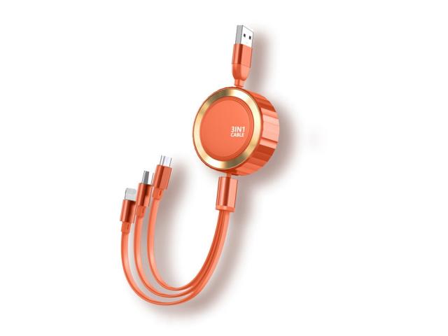 Câble de chargement rétractable 1.2m 3en1 3A - Micro-USB / Lightning / Type-C  - Orange