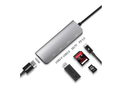Hub 6en1 HDMI4K SD Micro-SD USB3.0 USB-C vers USB Type-C