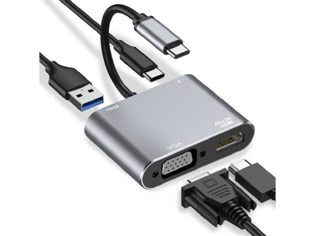 Hub 4en1 HDMI4K USB 3.0 USB-C VGA vers USB Type-C