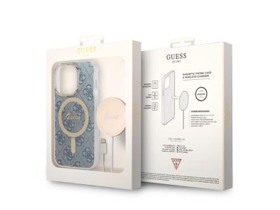 Bundle Chargeur 15W Guess Magsafe + Coque Magsafe 4G Bleue pour iPhone 14 Pro Max