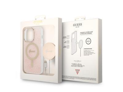 Bundle Chargeur 15W Guess Magsafe + Coque Magsafe 4G Rose pour iPhone 14 Pro Max