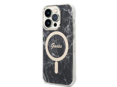 Bundle Chargeur 15W Guess Magsafe + Coque Magsafe Marble Noire pour iPhone 14 Pro Max
