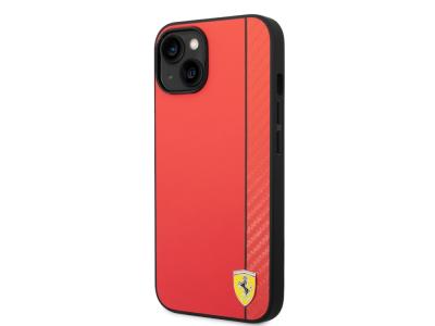 Coque FERRARI en cuir synthétique effet carbone pour iPhone 14 - Rouge