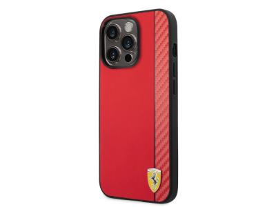 Coque FERRARI en cuir synthétique effet carbone pour iPhone 14 Pro - Rouge