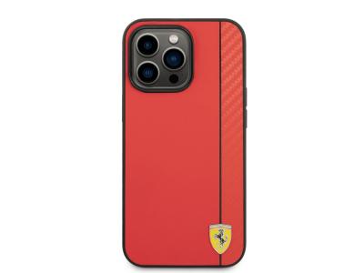 Coque FERRARI en cuir synthétique effet carbone pour iPhone 14 Pro - Rouge