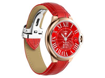 Montre connectée EKO-Stella - Rouge (bracelet en cuir à boucle déployante) 