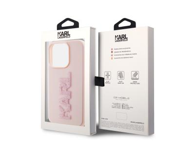 Coque Karl Lagerfeld 3D Rubber Karl Glitter pour iPhone 15 Pro - Rose
