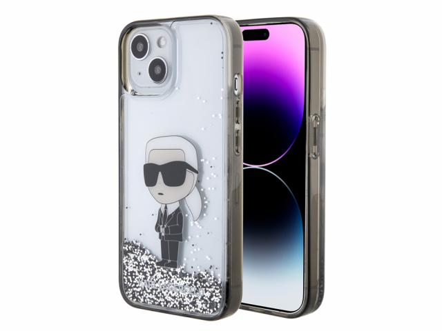 Coque Karl Lagerfeld Glitter Ikonik à paillettes flottantes pour iPhone 15 - Argent