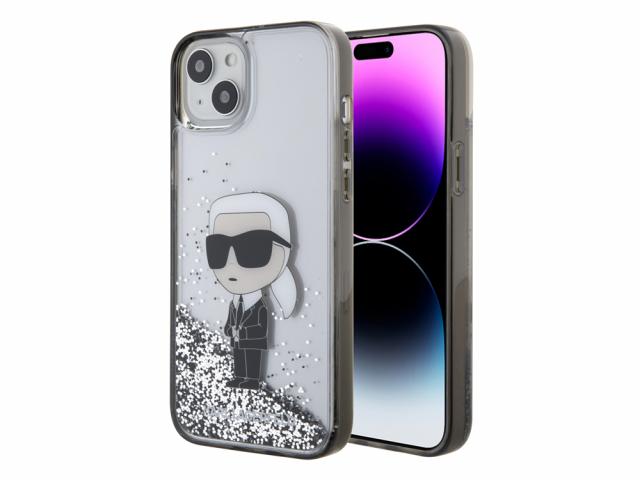 Coque Karl Lagerfeld Glitter Ikonik à paillettes flottantes pour iPhone 15 Plus - Argent
