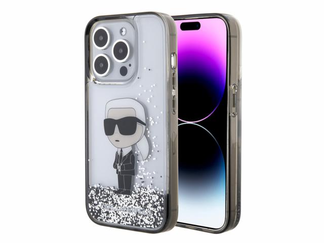 Coque Karl Lagerfeld Glitter Ikonik à paillettes flottantes pour iPhone 15 Pro - Argent