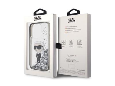Coque Karl Lagerfeld Glitter Ikonik à paillettes flottantes pour iPhone 15 Pro - Argent