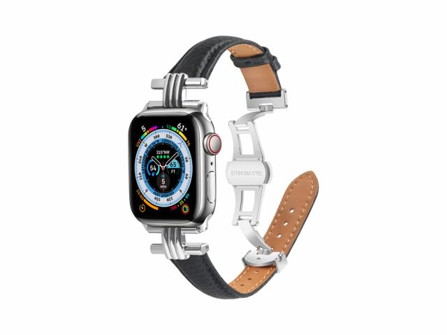 Bracelet cuir à boucle déployante pour Apple Watch 38/40 et 41mm - Noir