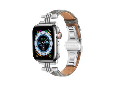 Bracelet cuir à boucle déployante pour Apple Watch 38/40 et 41mm - Gris