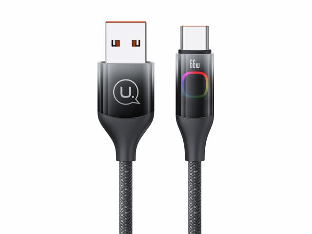 Câble de chargement 66W USB-A à Type-C 1.2m LED - Modèle Display XM - Noir