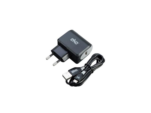Kit 2 en 1 chargeur secteur USB noir 1A avec câble micro-usb
